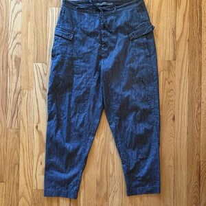 Transit Par Such sz 6 Button-Up Pants navy stripe button fly cotton linen pants